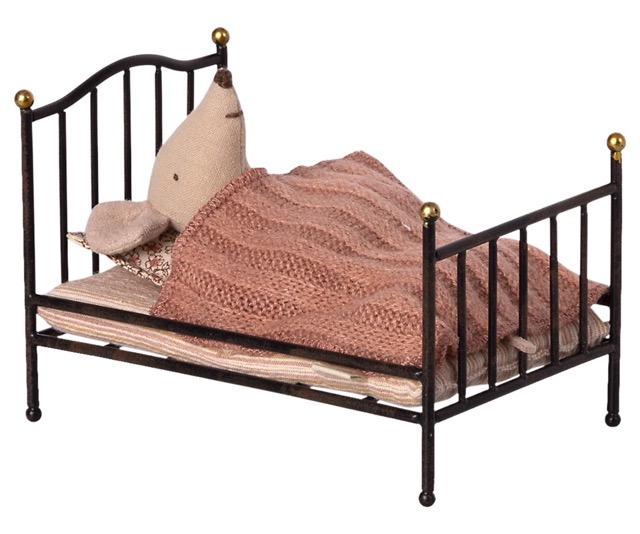 maileg vintage bed, mouse - anthracite