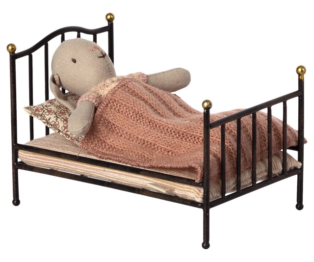 maileg vintage bed, mouse - anthracite