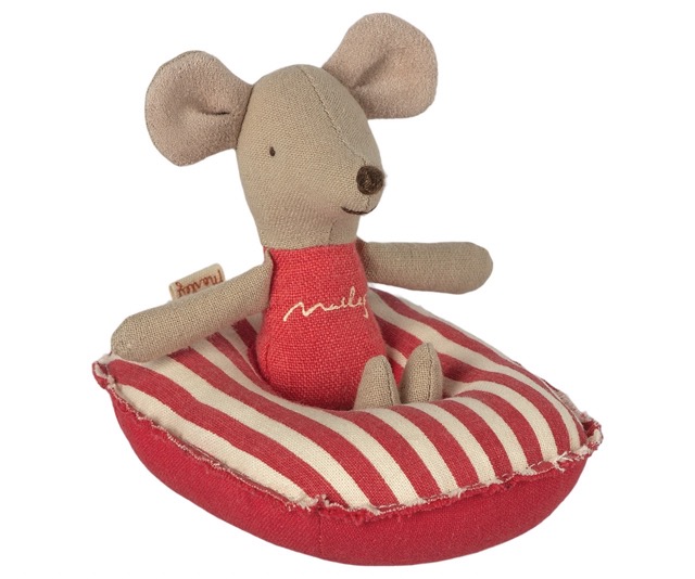maileg rubber boat, small mouse - red stripe