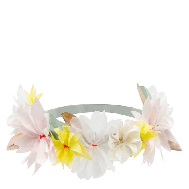 meri meri headband with flowers - white/yellow/pink