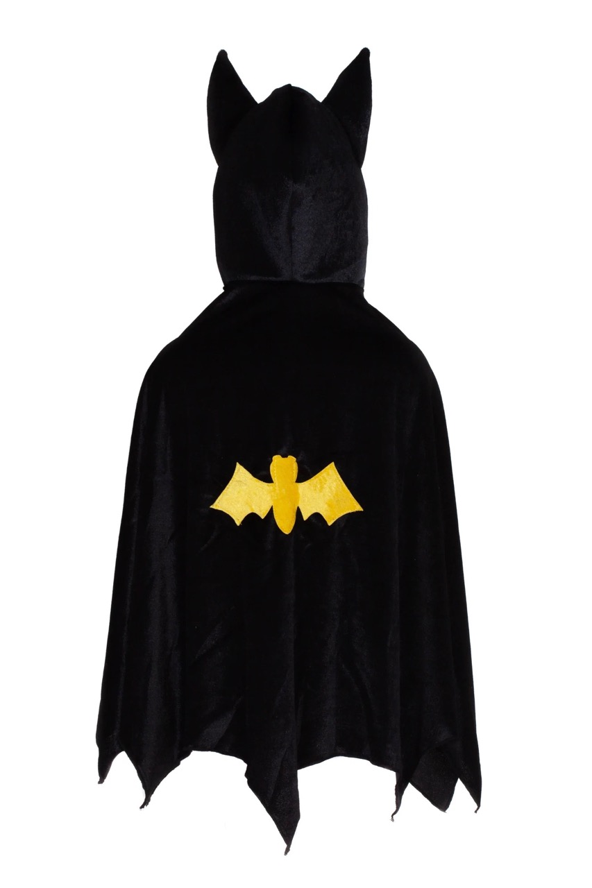 hooded bat cape - zwart (5-6 jr)