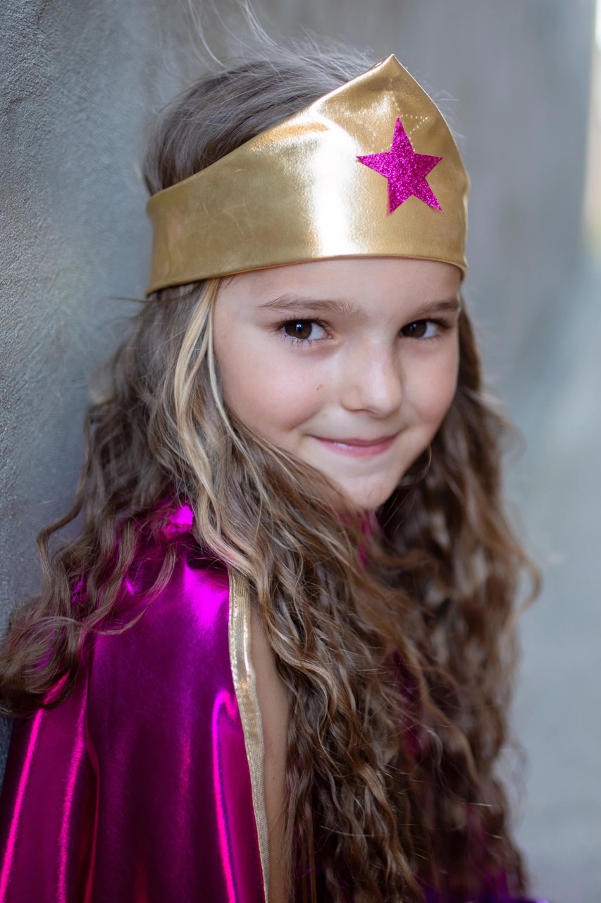 superhero star dress, cape & headpiece - magenta/paars