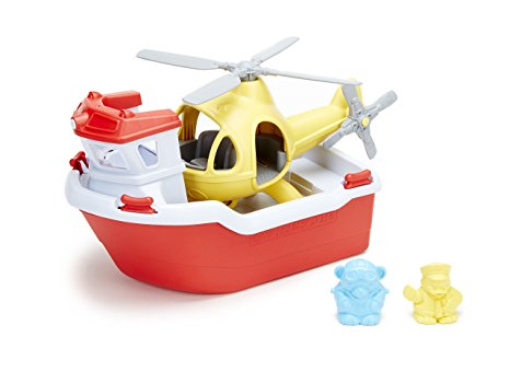 rescue boat with helicopter - green toys