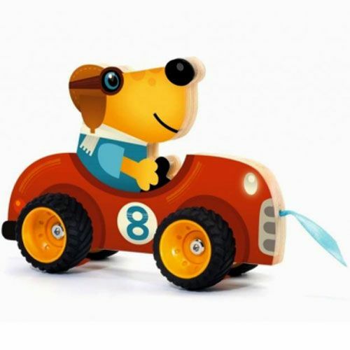 djeco pull toy - dog in racecar 'terrano'