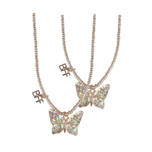 bff butterfly share & tear necklace - pink