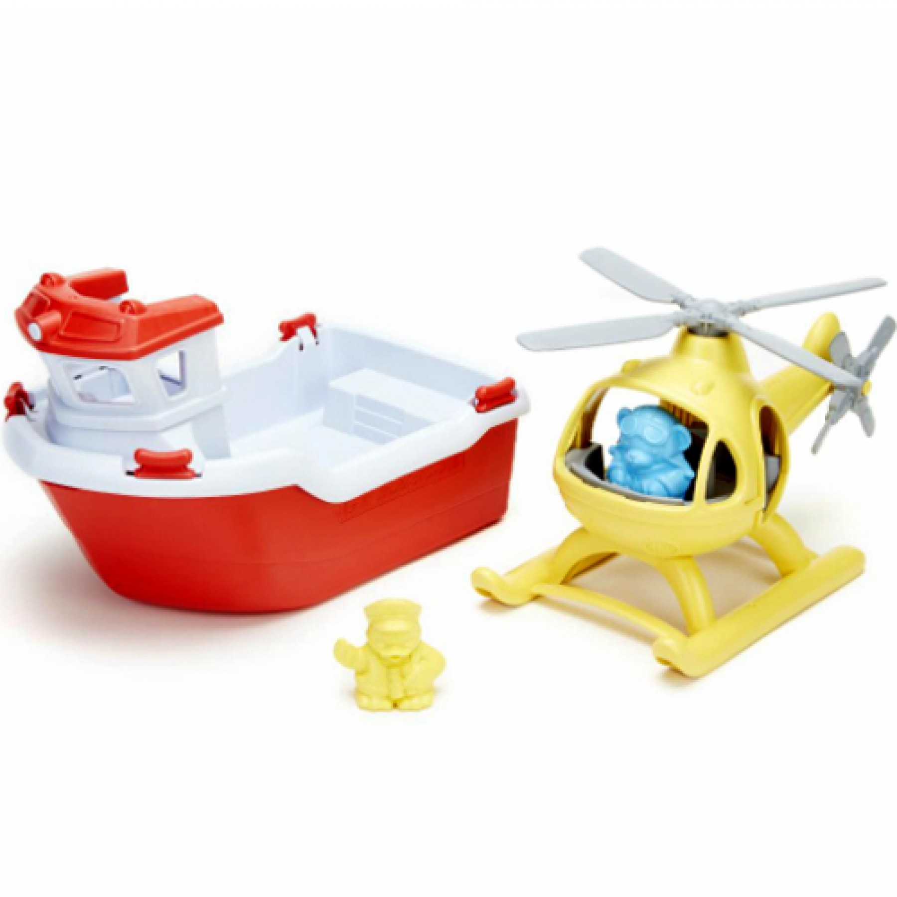 rescue boat with helicopter - green toys