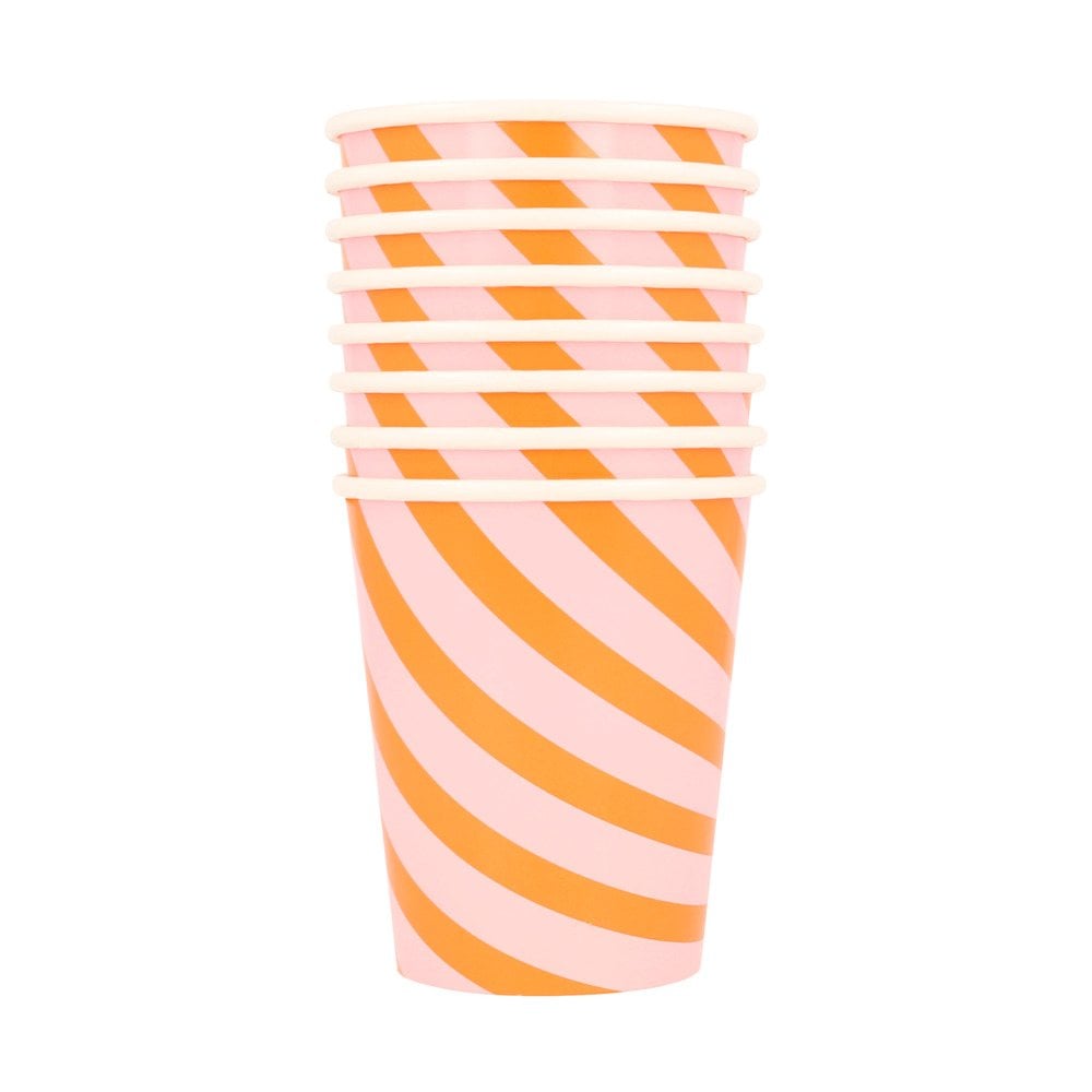 meri meri pink & orange stripy cups