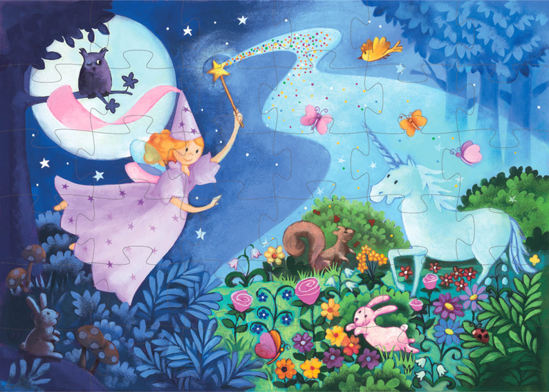 djeco silhouette puzzle - the fairy & the unicorn (36 pcs)