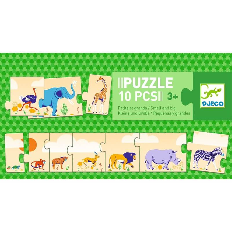 djeco puzzle - small & big, safari animals (10 pcs)
