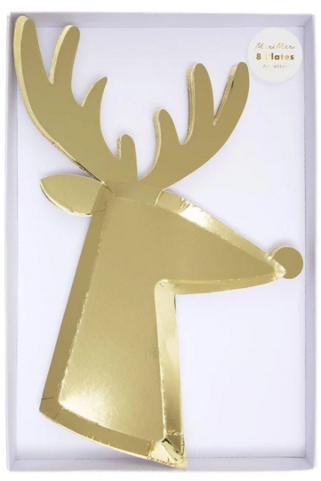 meri meri gold reindeer plates (8 pcs)