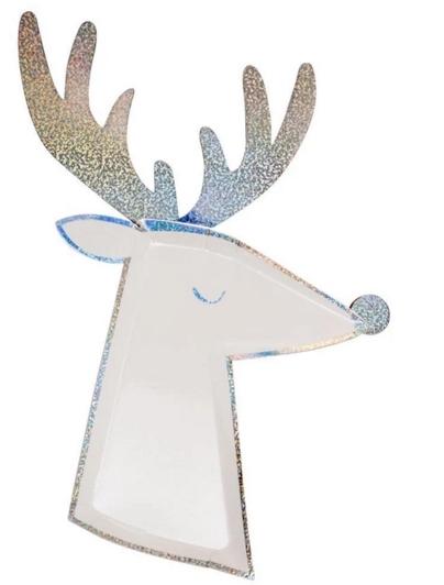 meri meri silver sparkle reindeer plates (8 st)
