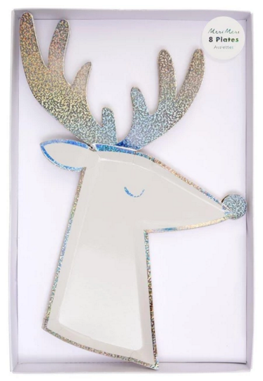 meri meri silver sparkle reindeer plates (8 st)