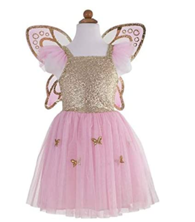 butterfly dress & wings - gold (5-7 jr)