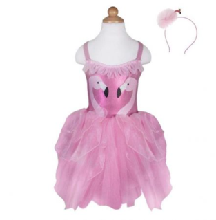 fancy flamingo dress & headband (5-6 jr)
