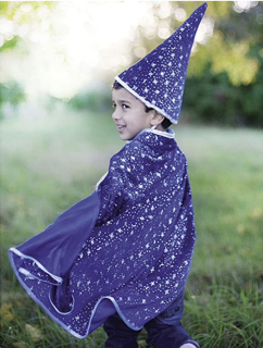 glitter wizard cape & hat - blue (4-6 jr)