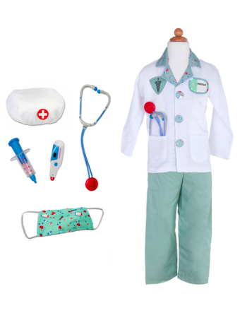 doctor dress-up set (8 pcs) in garment bag - green (5-6 yrs)