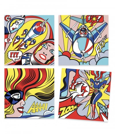djeco krasplaatjes - superhelden, naar Roy Lichtenstein