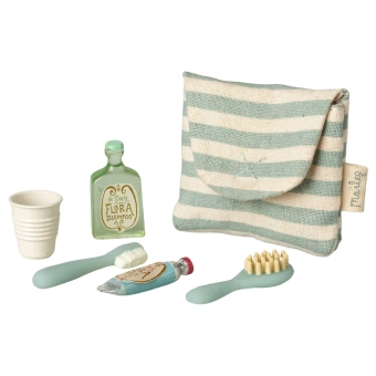 maileg toothbrush set in bag, mouse - blue
