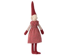maileg climbing pixy girl with checkered dress - red