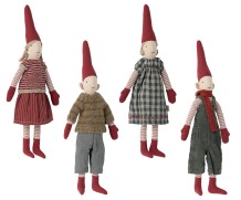 maileg mini pixy girl with checkered dress - blue
