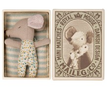 maileg sleepy/wakey baby mouse in matchbox