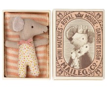 maileg sleepy/wakey baby mouse in matchbox