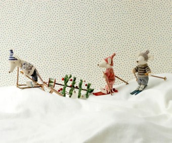 maileg winter mouse with ski set, big sister - rose