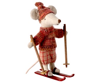 maileg winter mouse with ski set, big sister - rose