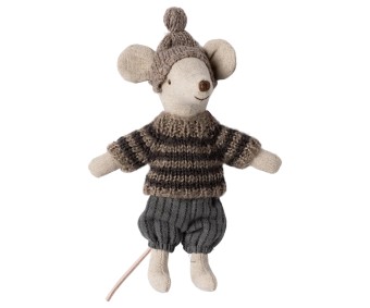 maileg winter mouse with ski set, big brother - grey