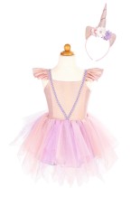 shimmer unicorn dress & headband - roze (5-6 jr)