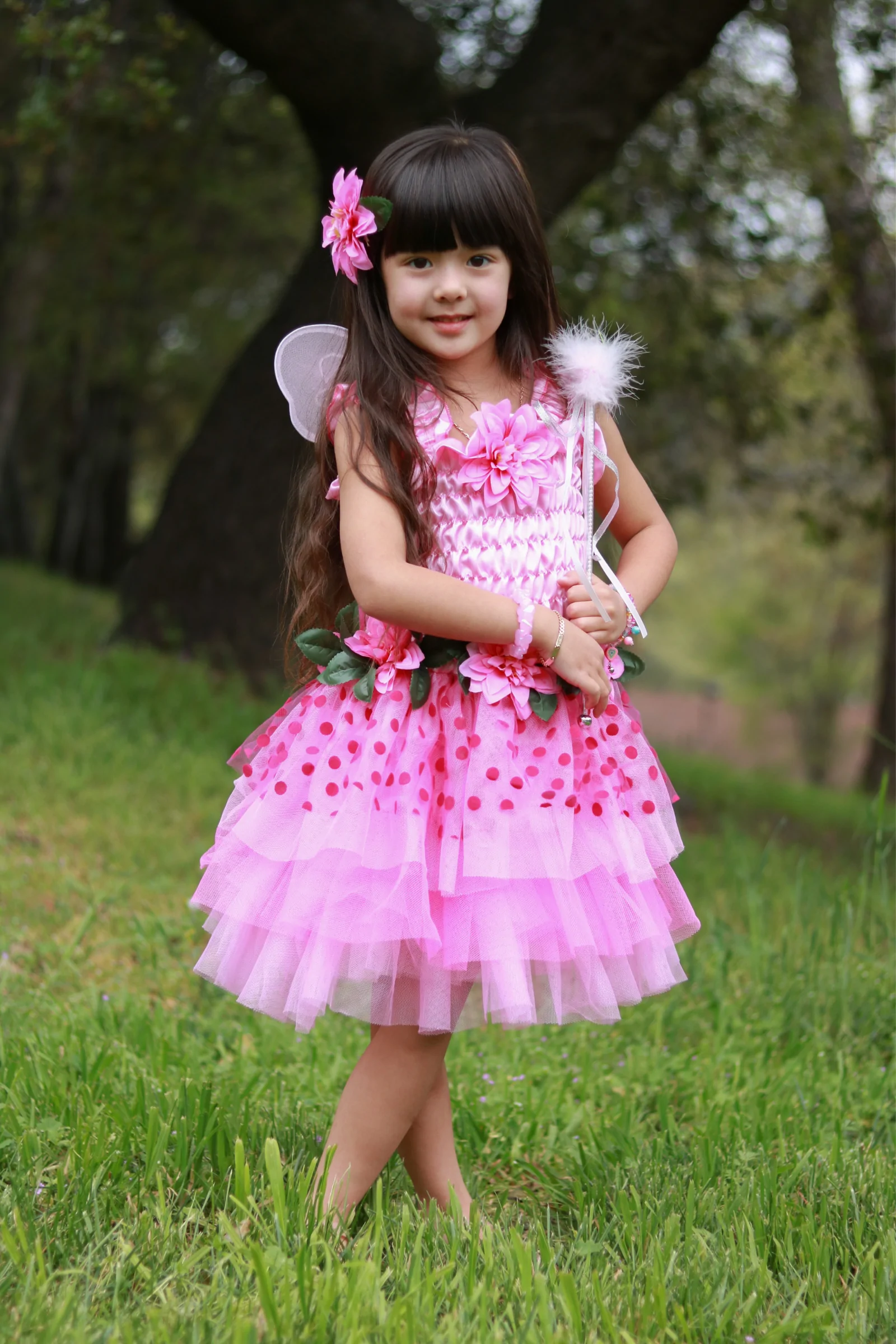 fairy blooms deluxe dress with wings - donkerroze (3-4 jr)