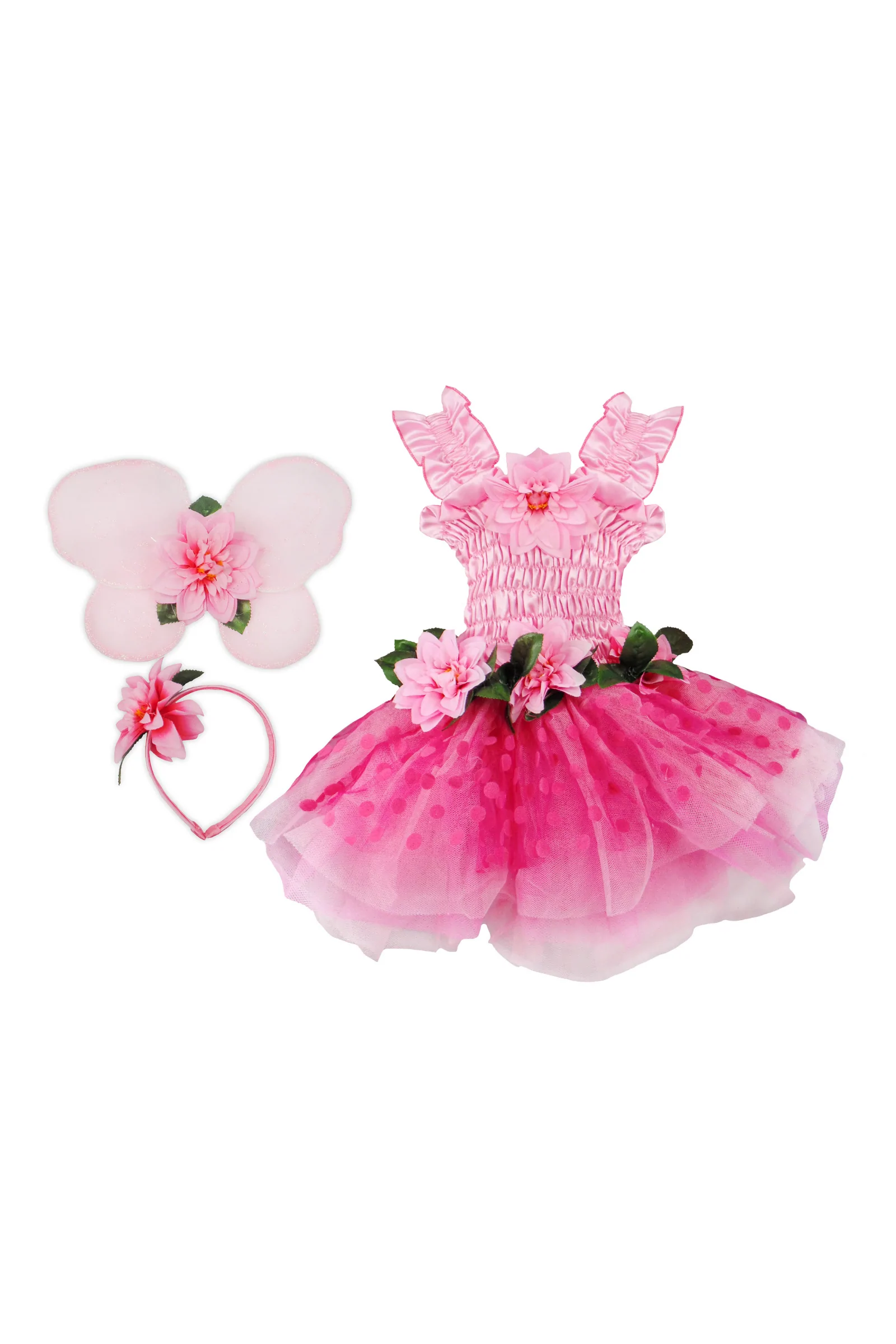 fairy blooms deluxe dress with wings - donkerroze (3-4 jr) | Kinderfeestwinkel | Speelgoedwinkel | Feestwinkel | Kinderwinkel