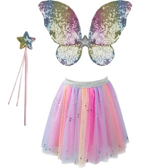 rainbow sequins skirt, wings & wand (4-6 jr) | Kinderfeestwinkel | Speelgoedwinkel | Feestwinkel | Kinderwinkel | Amsterdam