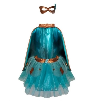 super-duper tutu with cape & mask, copper/teal (4-6 jr)