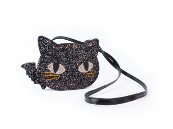cat's meow black chunky glitter kitty purse