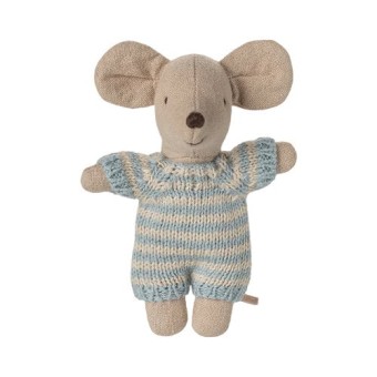 maileg baby mouse in carry cot - blue