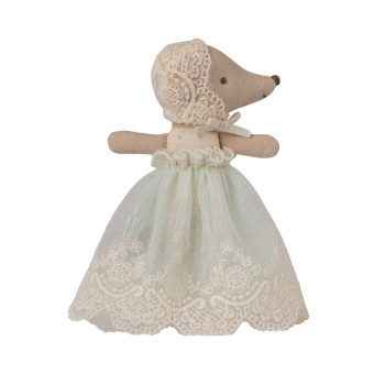 maileg baby mouse in gown - mint