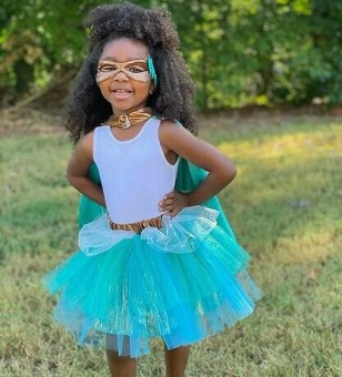 super-duper tutu with cape & mask, copper/teal (4-6 jr)