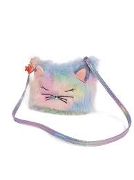 rainbow furry kitty purse