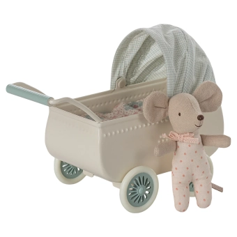 maileg pram with baby mouse - mint | Kinderfeestwinkel | Speelgoedwinkel | Feestwinkel | Kinderwinkel | Amsterdam