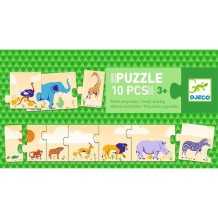 djeco puzzel - groot & klein, safari-dieren (10 st)
