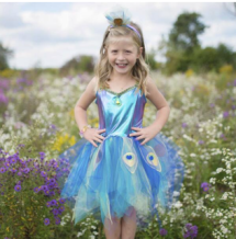 pretty peacock dress & headband (5-6 jr)