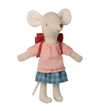 maileg tricycle mouse, big sister with bag - rood