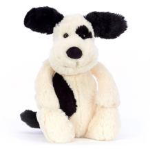 jellycat knuffel bashful black & cream puppy, medium
