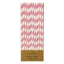 meri meri pink-white stripe party straws (24 st)