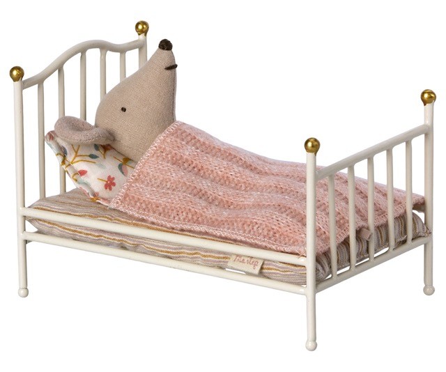 maileg vintage bed, mouse - off white