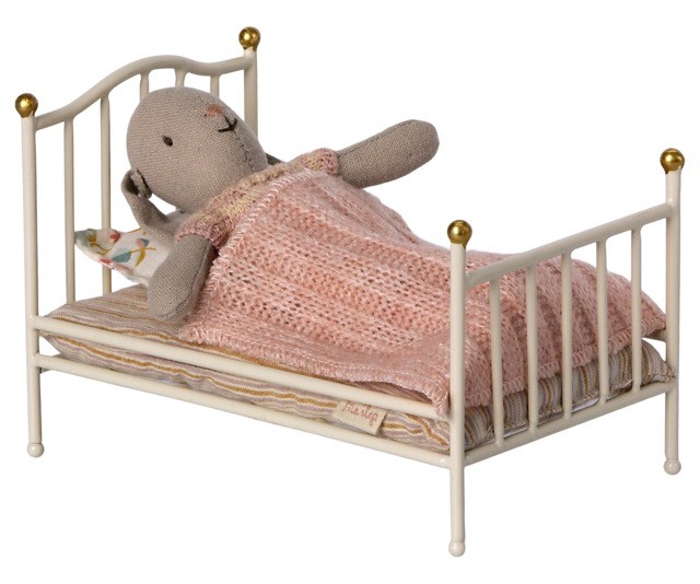 maileg vintage bed, mouse - off white