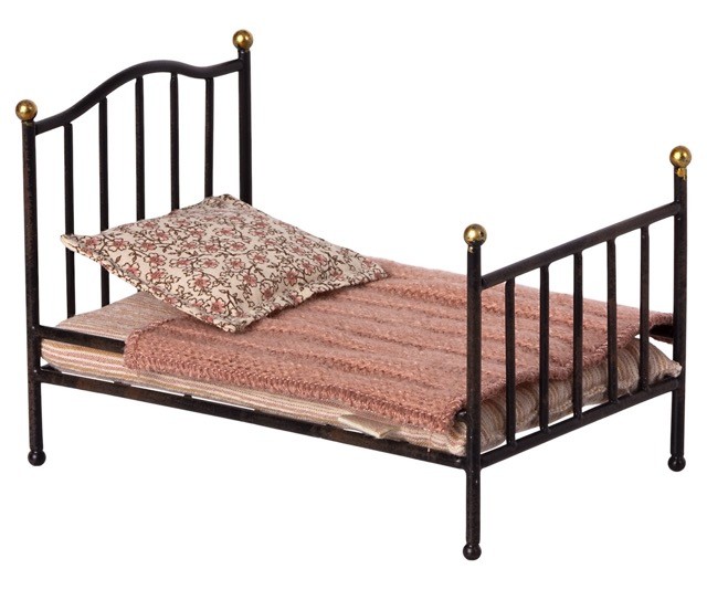 maileg vintage bed, mouse - anthracite