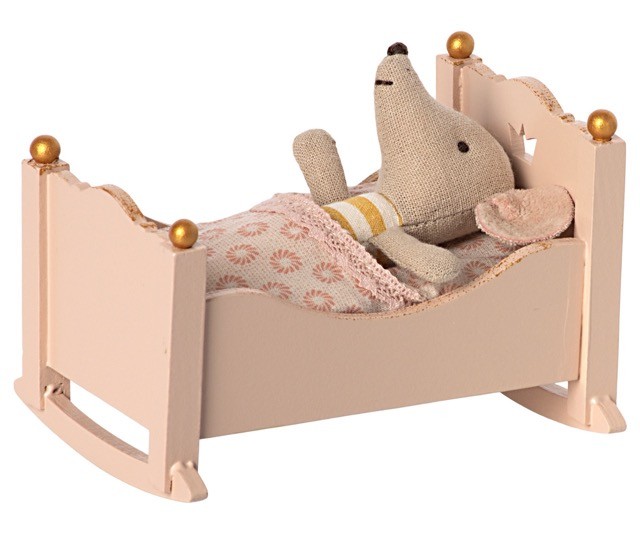 maileg cradle, baby mouse - rose