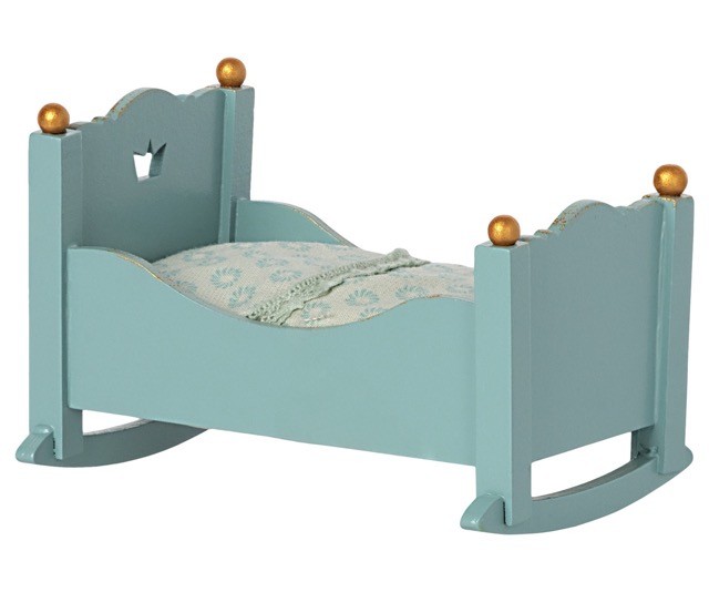 maileg cradle, baby mouse - blue